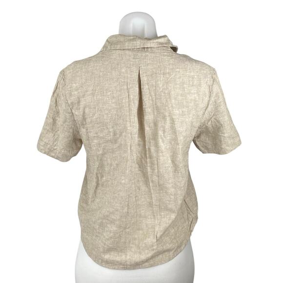 Monki Women's Cream Beige Linen Short Sleeve Button Down Cropped Shirt Size XS - Picture 3 of 5